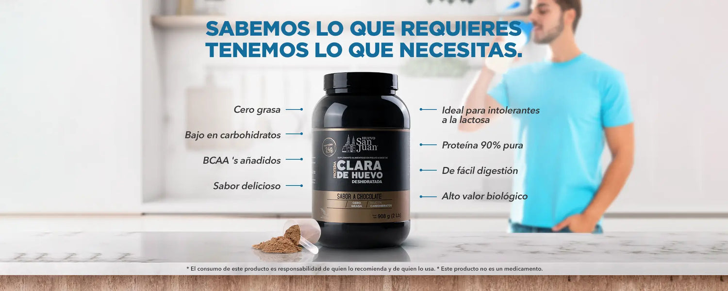 Banner promocional de proteína sabor chocolate para deportistas